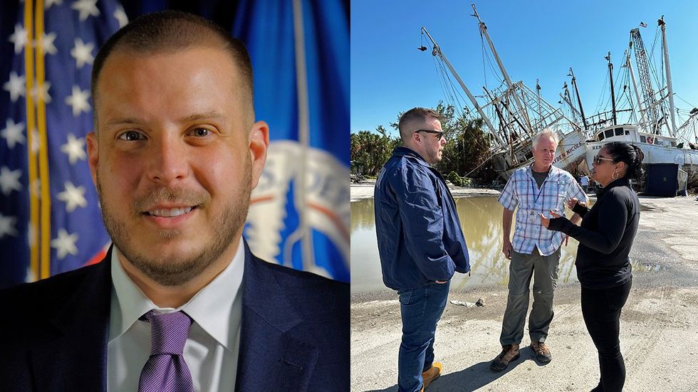 Associate FEMA administrator Justin Knighten portrait and surveying natural disaster in Fort Myers Beach Florida