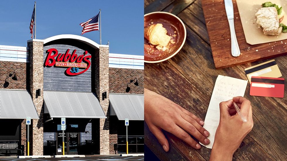 Bubbas 33 Pizza Burgers and Beer fast casual restaurant person writing on a food bill