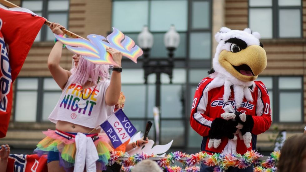 Capital Pride flot featuring the capitals sports mascot, an eagle