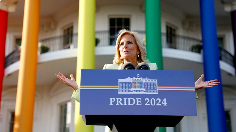 FLOTUS Jill Biden pride month 2024 reception white house south lawn rainbow pillars LGBTQ support
