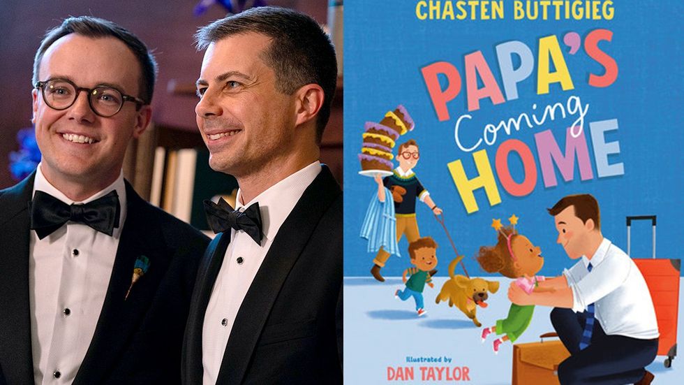 gay childrens book author Chasten Buttigieg with husband Pete new cover Papas Coming Home