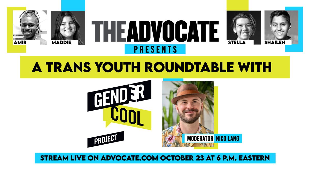 graphic announce roundtable with The Advocate and GenderCool Project online at 6 pm ET on October 23