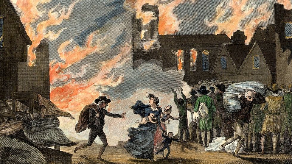 illustration Fleeing the Great Fire of London 1666