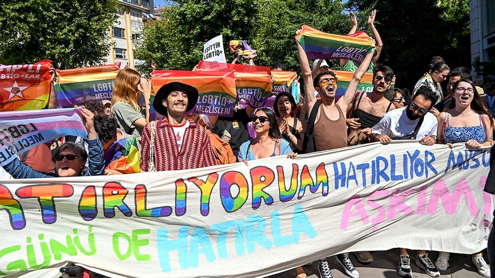 Istanbul Turkey Demonstrators participants rainbow banners LGBT March Kadikoy district celebrate lgbtq Pride Month