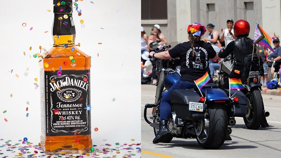 Jack Daniels whiskey rainbow sequins harley davidson motorcycles lgbtq pride parade