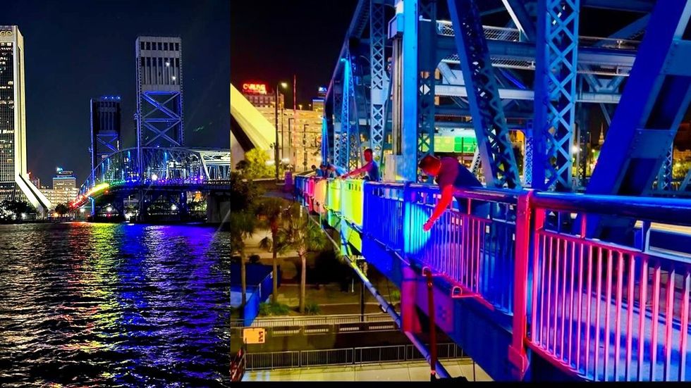 Jacksonville Florida DIY bridge lighting rainbow LGBTQ pride month