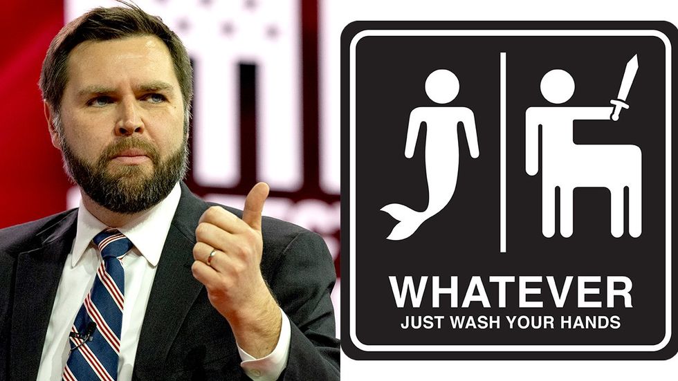 JD Vance funny character gender neutral bathroom sign