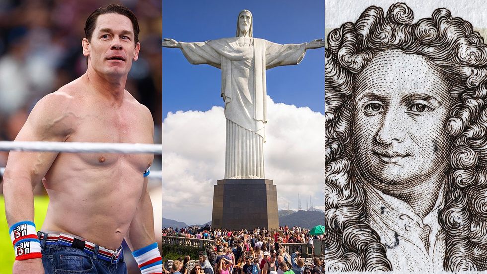 John Cena Jesus Christ the redeemer statue Sir Isaac Newton stamp The Advocate photo gallery successful childless cat men