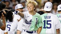 JoJo Siwa shows off her athletic side while playing in MLB All