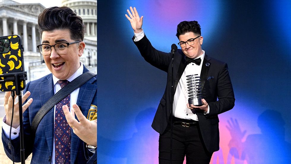 journalist V Spehar known as underthedesknews on TikTok does a live stream outside the US Capitol building and accepting Webby Award 2023