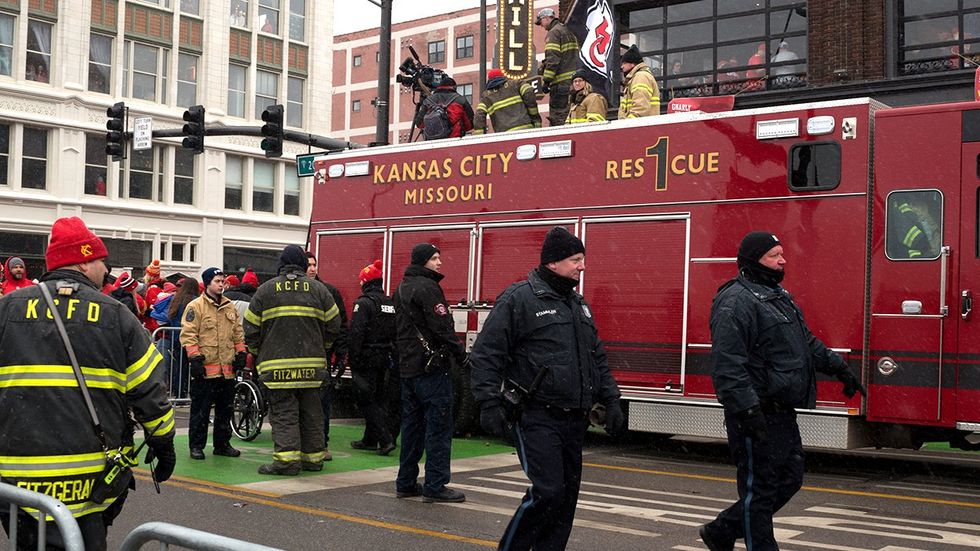 Kansas City Missouri firefighters truck prepare for Chiefs Kingdom Championship Parade