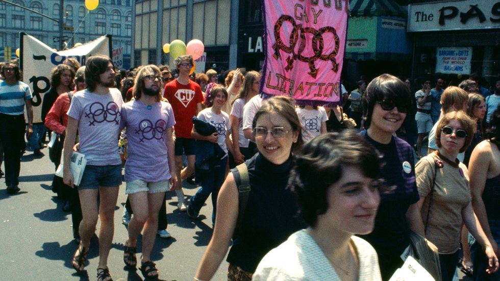 LGBTQ parade marches through New York City on Christopher Street Gay Liberation Day 1971