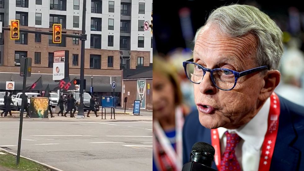 nazis proudly walking down the streets of columbus ohio 2024 Ohio governor Mike DeWine speaks to the press