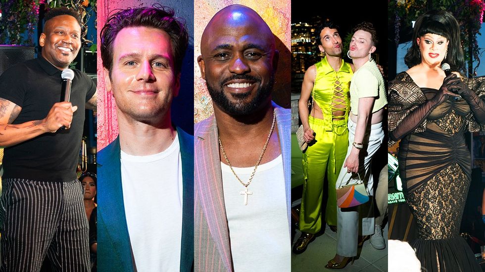 OUT ADVO Cover Party June 2024 Titus Burgess Jonathan Groff Wayne Brady rooftop guests drag queen Nina West