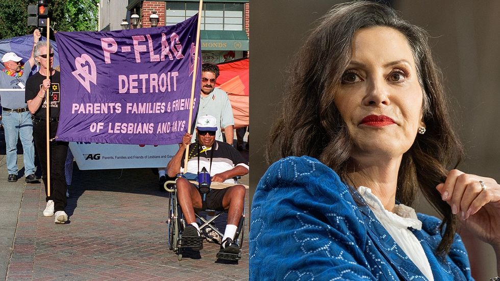 Parents families and friends support gay rally LGBTQIA pride day event 2023 PFLAG Detroit Michigan governor Gretchen Whitmer