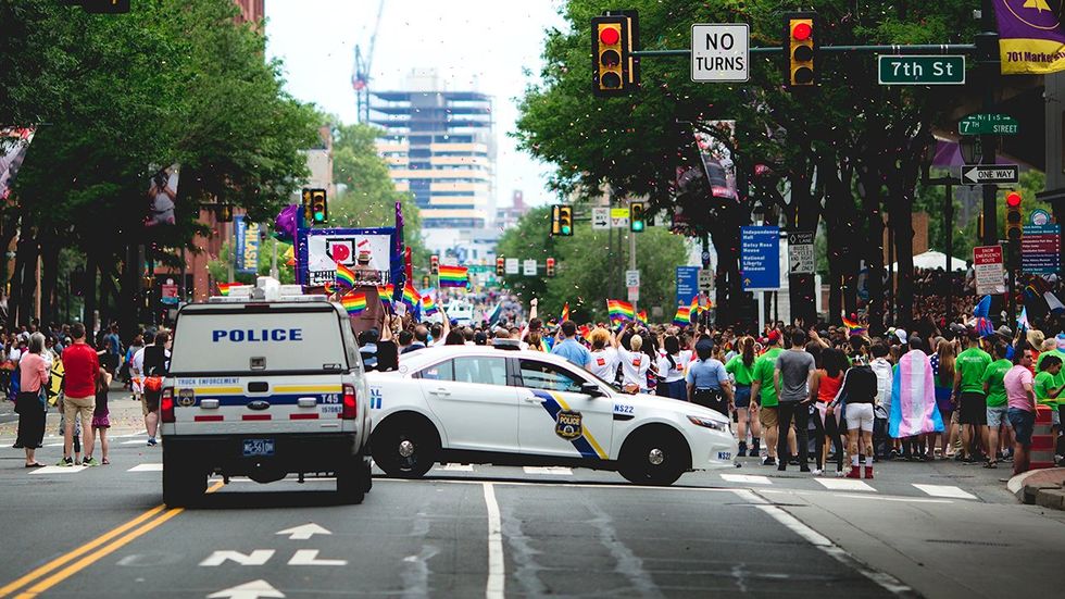 Philadelphia Police close part of Market Street during the 30th annual PrideDay LGBTQ Parade Festival