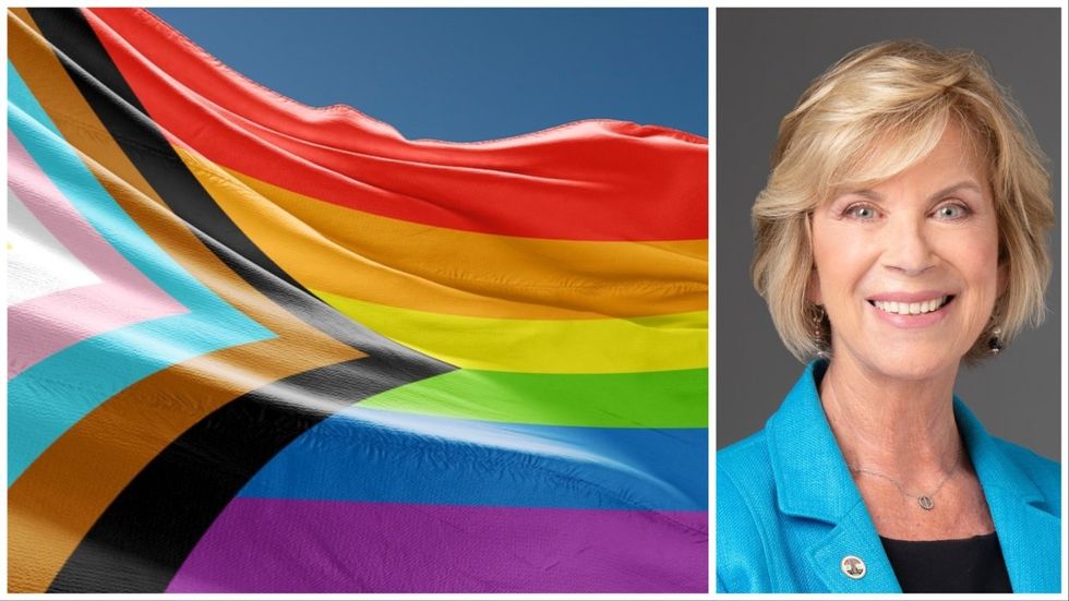 Pride flag and L.A. County Supervisor Janice Hahn