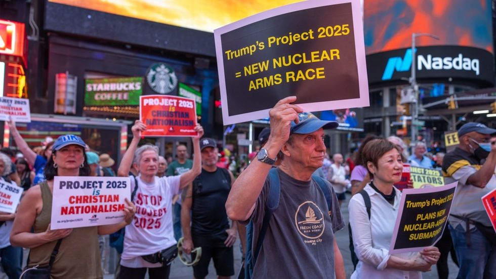 Protesters protesting against Project 2025