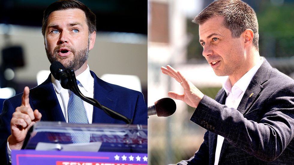 Republican vice presidential nominee Senator JD Vance speaks at a campaign rally US Transportation Secretary Pete Buttigieg press conference