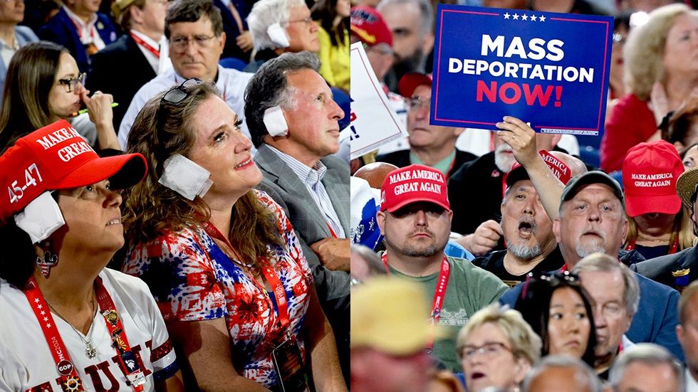 RNC 2024 crowd ear bandages mass deportation now signs chanting send them back