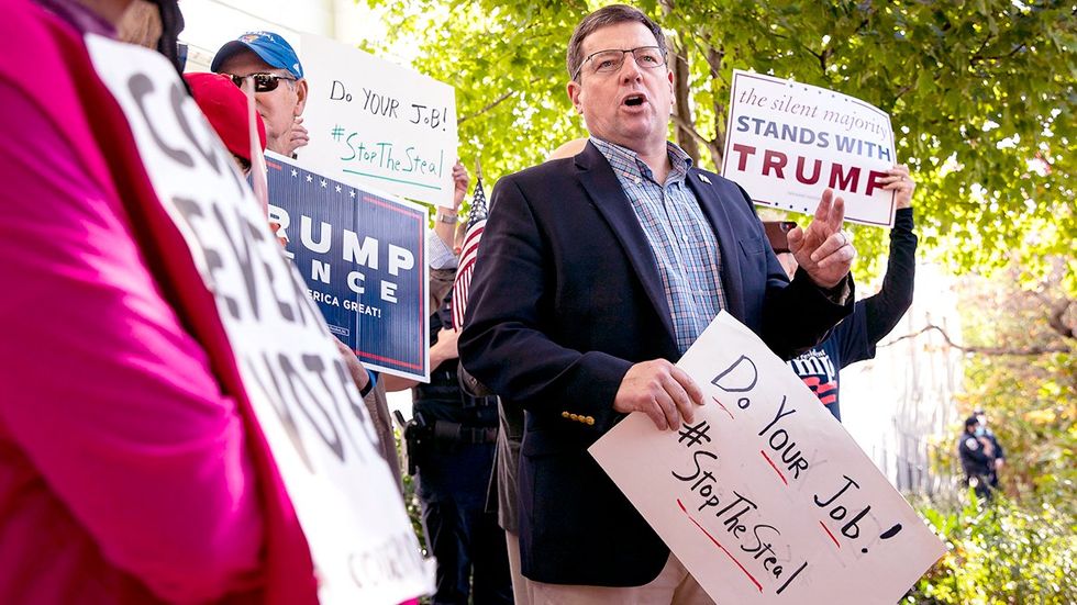 RNC Ed Martin president Phyllis Schlafly Eagles conservative political organization based in St Louis speaks during a news conference outside the Republican National Committee headquarters on Capitol Hill