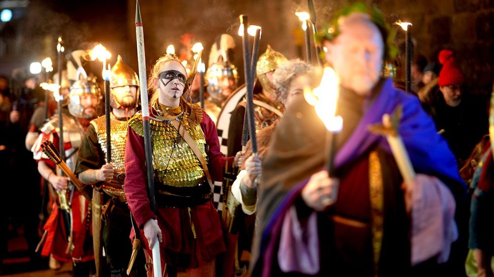 Saturnalia Re-enactors from the Roman Deva Victrix 20th Legion parade 2023