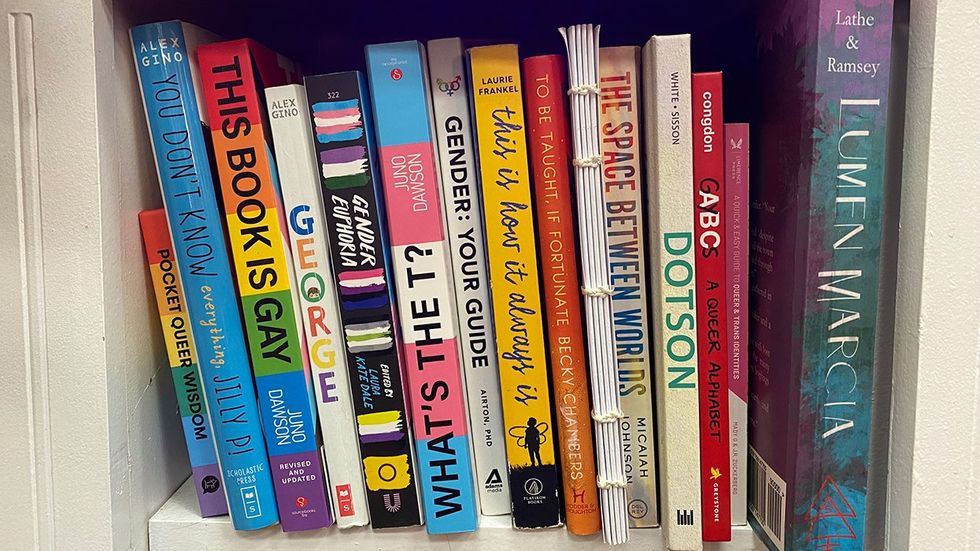 Small shelf featuring LGBTQIA books​