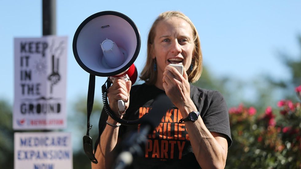 Sue Altman Executive Director at New Jersey Working Families Alliance speaks at a rally Glen Rock City NJ