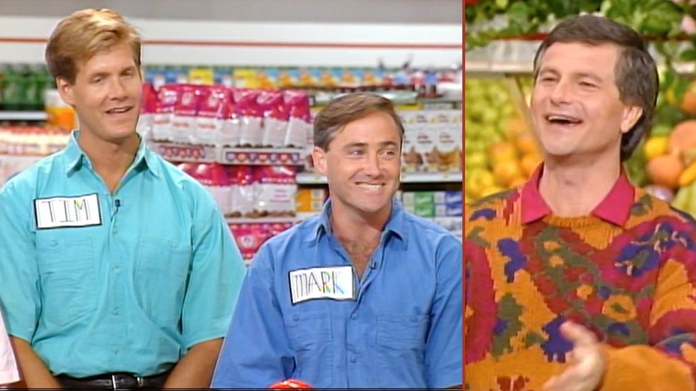 Supermarket Sweep business partners gay couple host vintage collared sweater