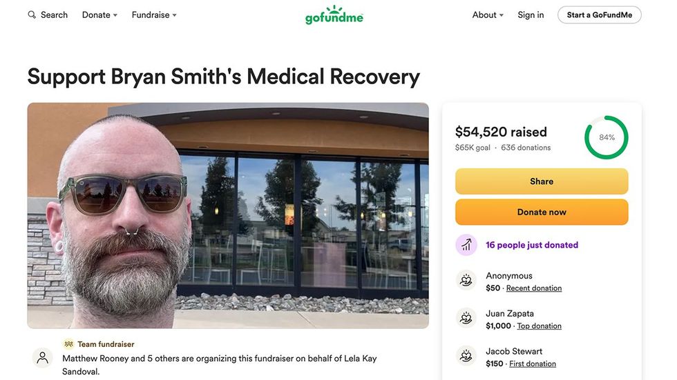 support bryan smiths medical recovery gofundme page