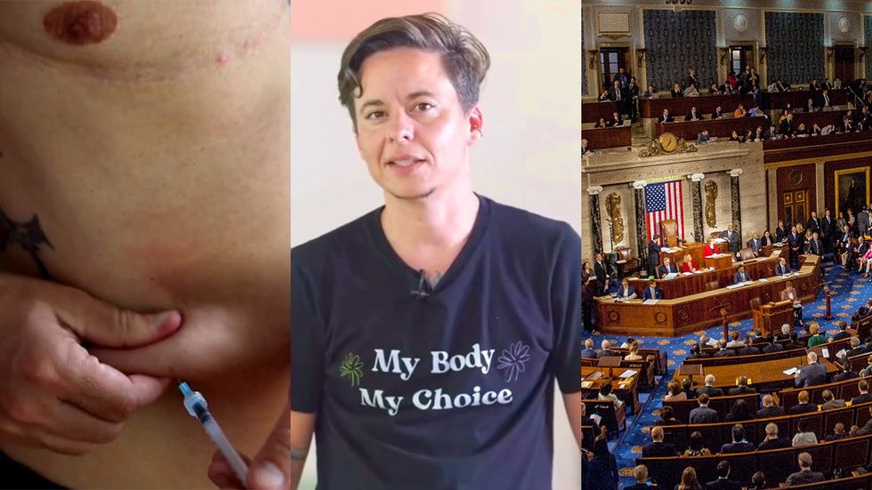 ​testosterone injection being self administered by Mel Manuel for Louisiana Trans Nonbinary LA1 Congressional Candidate US HOUSE OF REPRESENTATIVES legislative chamber 