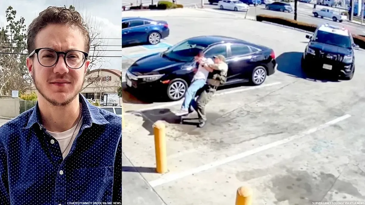 trans man Emmett Brock surveillance footage cop beating parking lot