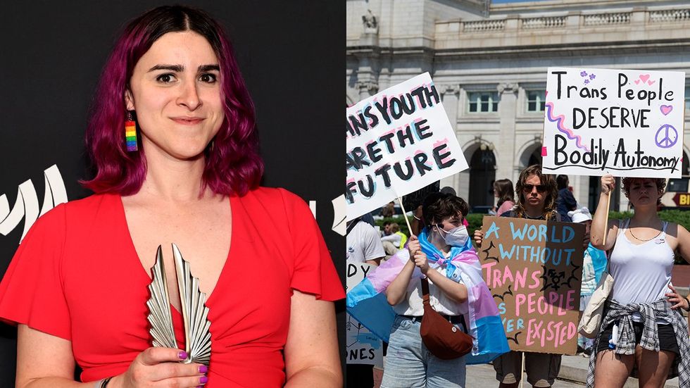 Transgender journalist Erin Reed poses with 35th Annual GLAAD Media Award WASHINGTON DC SEPTEMBER 2024 Participants first ever Gender Liberation March voiced support for bodily autonomy reproductive rights trans equality