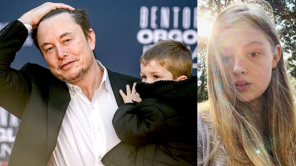 Transphobe parent elon musk holding young son transgender daughter Vivian Jenna Wilson