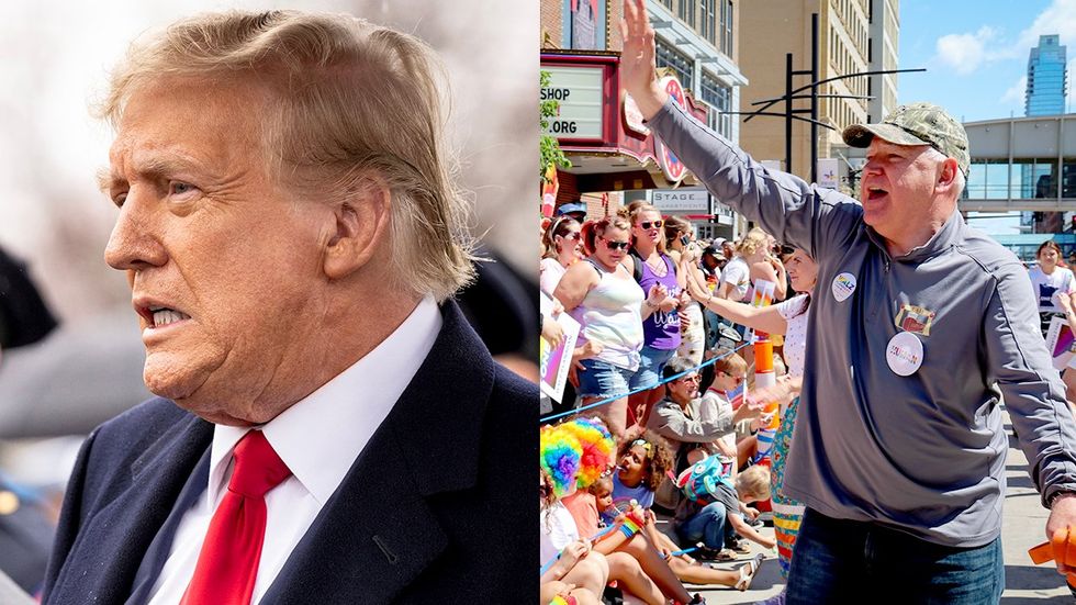 unsure donald trump LGBTQ pride parade waving Tim Walz