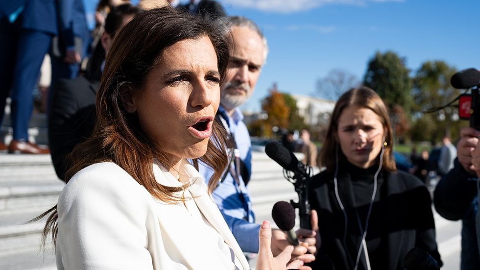 US Rep Nancy Mace speaks to reporters as she leaves the Capitol building