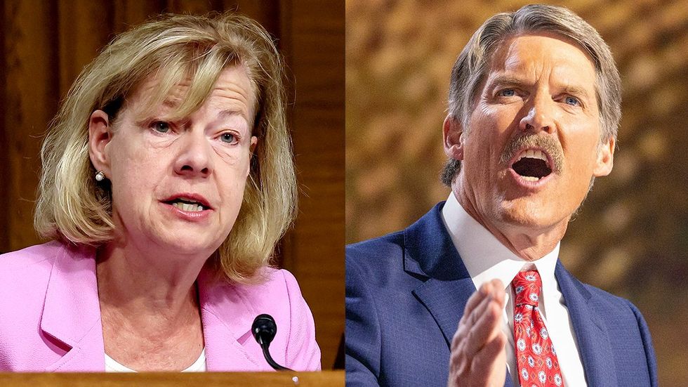 US Senator Tammy Baldwin speaks during the Senate Appropriations Committee hearing Wisconsin Senate Candidate Eric Hovde at the Republican National Convention