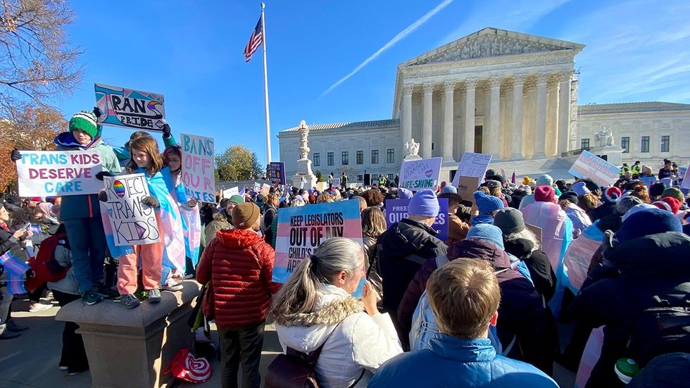 US vs Skrmetti protest at the Supreme Court in support of transgender youth