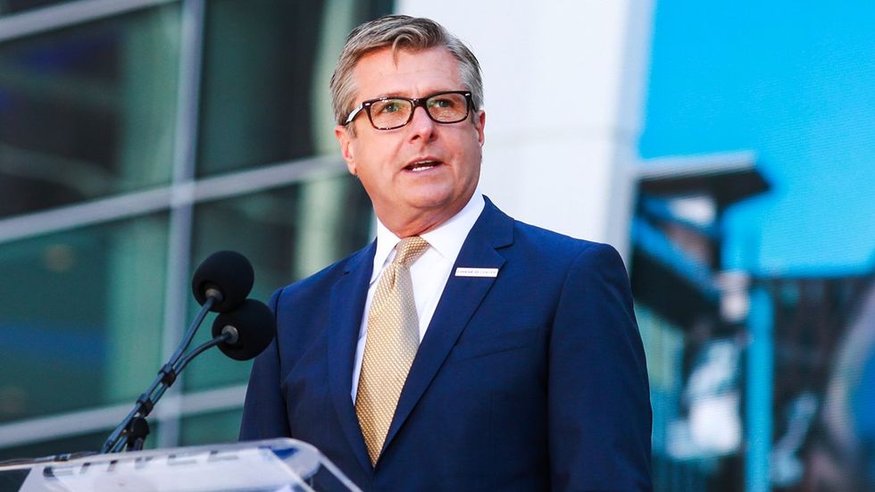 Warriors President and Chief Operating Officer Rick Welts gives a speech during the opening ceremony of the Chase Center in San Francisco California