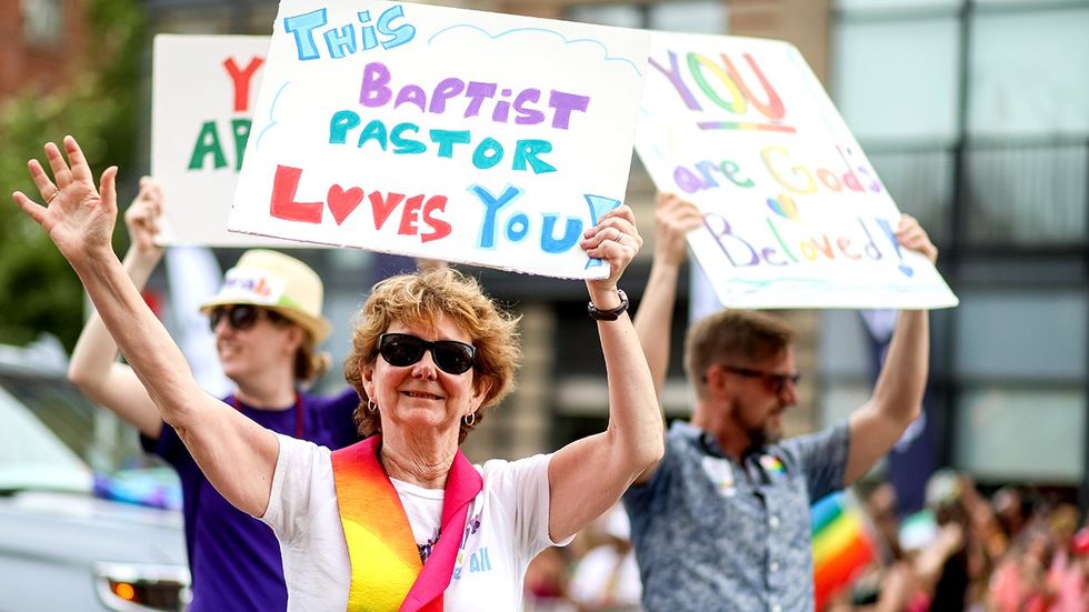 Washington DC Capital Pride Parade sign Baptist Pastor Loves You