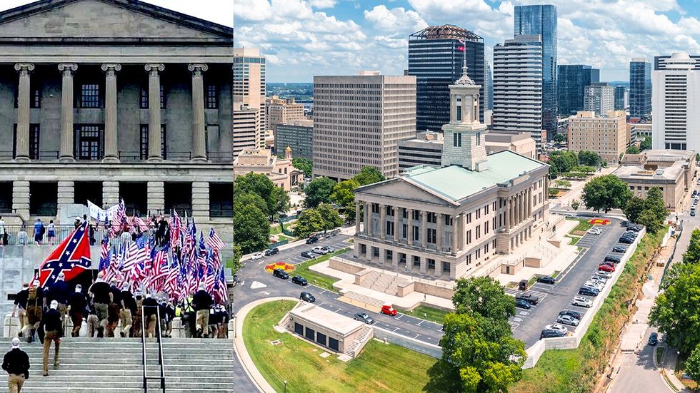 White supremacists marching outside Tennessee Capitol building 2024 downtown nashville