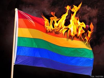 pic of gay flag on fire