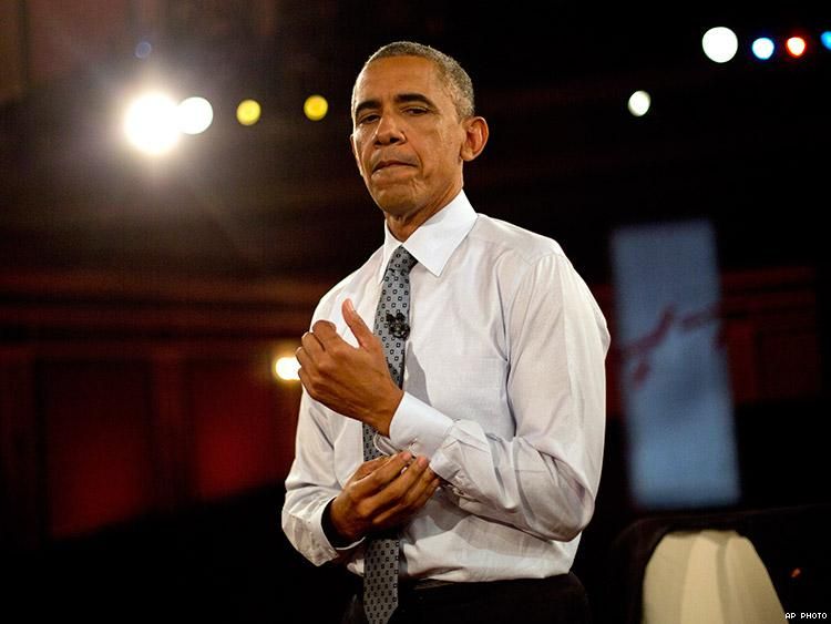 Barack Obama at a town hall in Elkheart Indiana