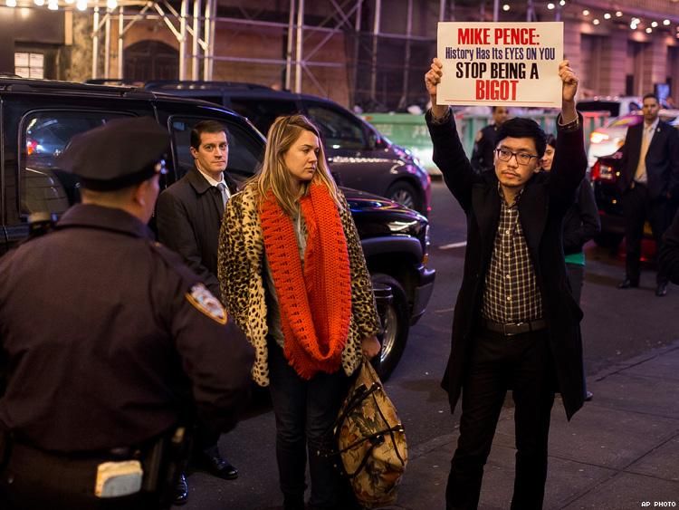 Protester outside of Hamilton