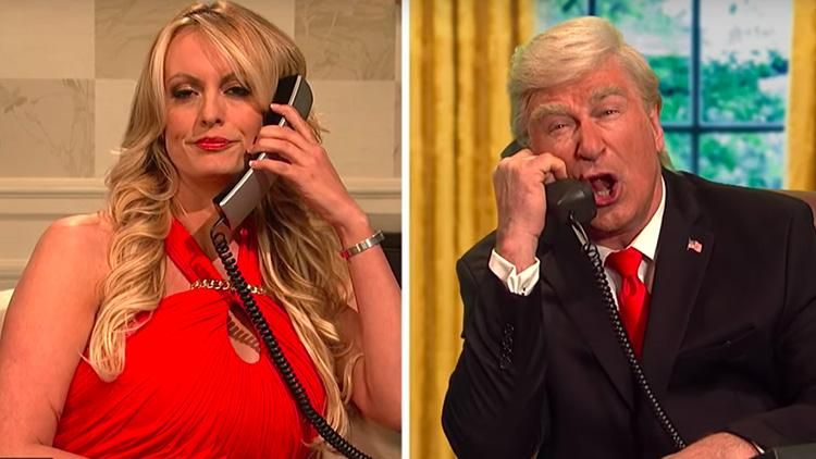 Stormy Daniels, Alec Baldwin as Trump 