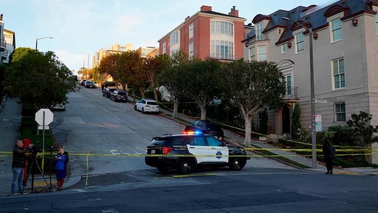 Police car outside of Speaker Nancy Pelosi's San Francisco home where her husband Paul was attacked