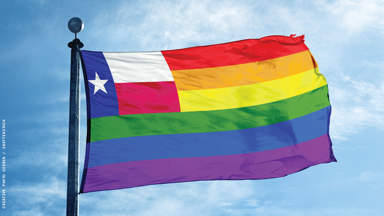 a rainbow flag with the texas flag in it