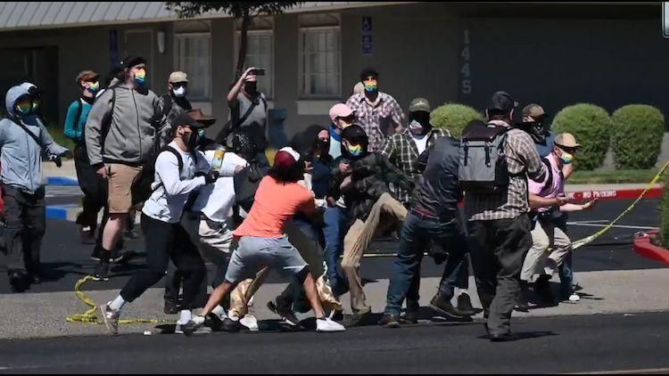 Straight Pride members clashing with pro-choice counter-protesters.